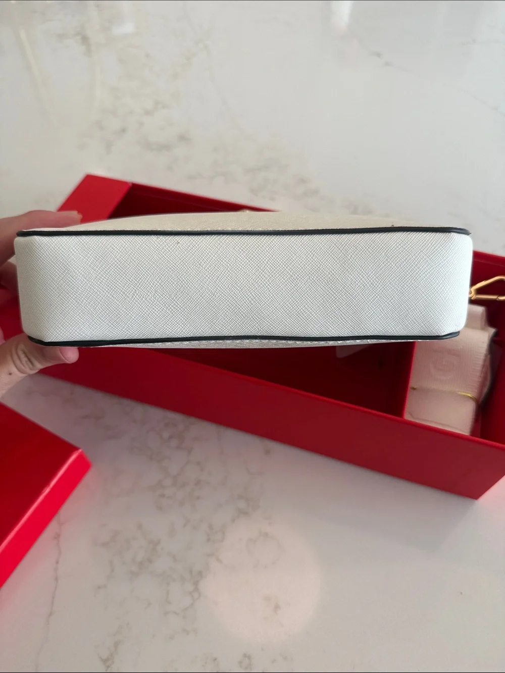 Guess White La Rosa Mini Crossbody with Gold Logo and White Strap